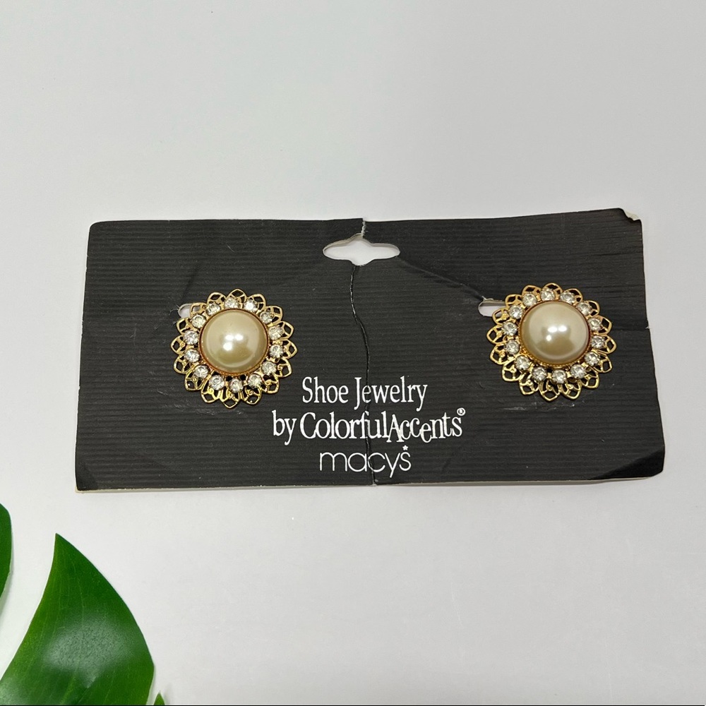 #4 Vintage Shoe Clip Floral Pearl Rhinestone Shoes Accessories Antique Evening